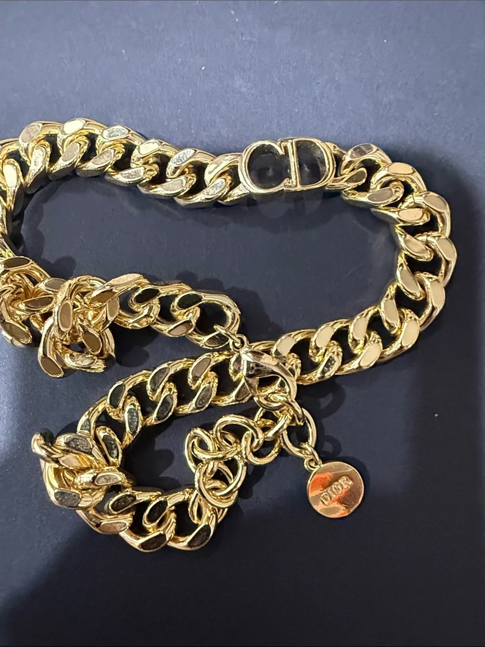 Dior Gold-Tone Chunky Link Necklace with Signature CD Logo